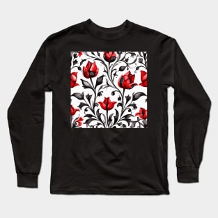 Red Turkish Tulips Ottoman Pattern on White Long Sleeve T-Shirt